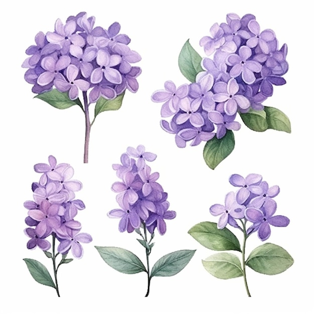 Un primer plano de un ramo de flores de color púrpura sobre un fondo blanco ai generativo