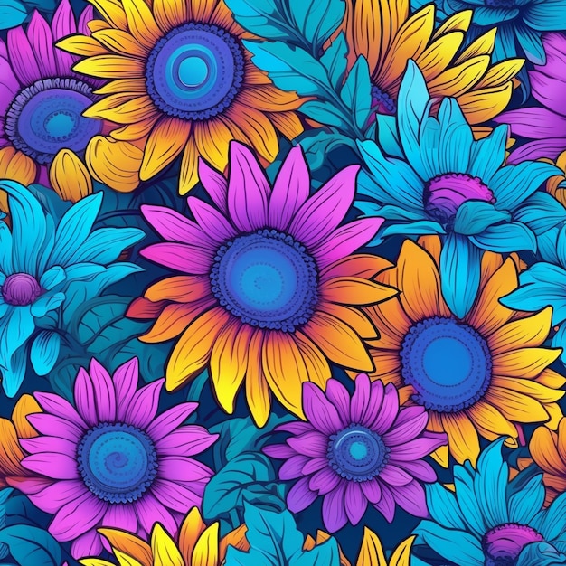 Un primer plano de un ramo de flores de colores sobre un fondo azul generativo ai