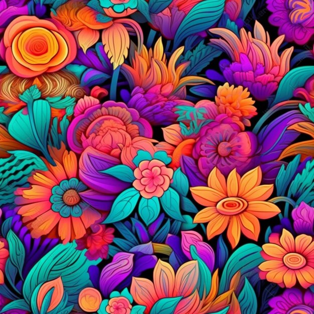 Foto un primer plano de un ramo de flores de colores sobre un fondo negro ai generativo