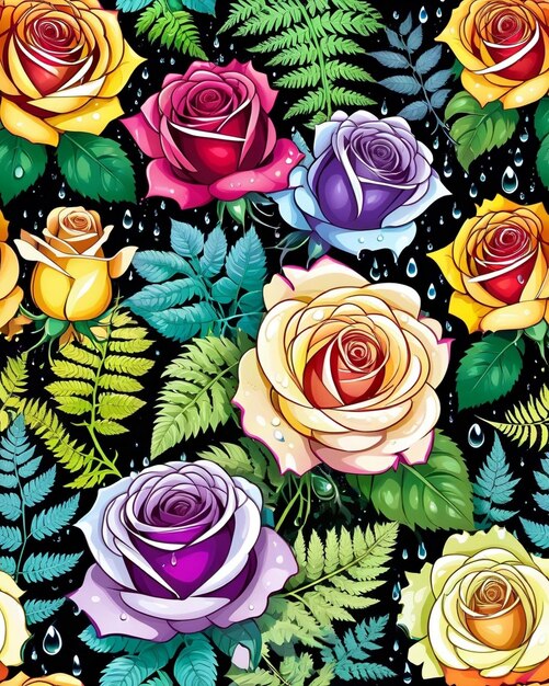 un primer plano de un ramo de flores con gotas de agua rosas fondo floral flores coloridas