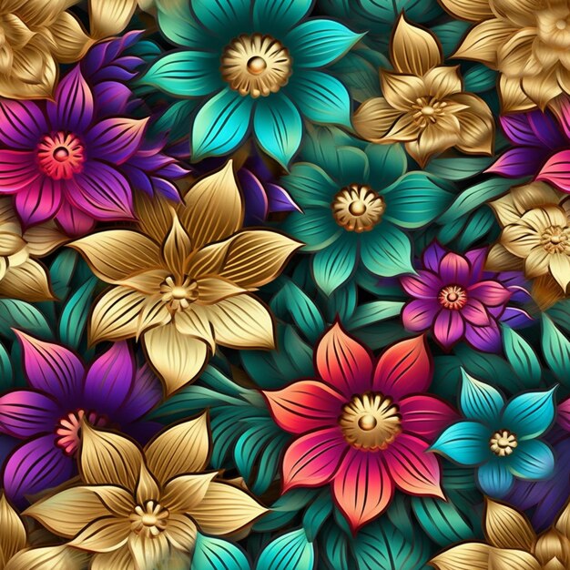 Foto un primer plano de un ramo de flores con pétalos de oro y púrpura ai generativo