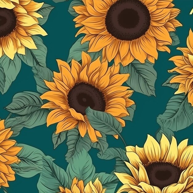 Un primer plano de un ramo de girasoles en un ai generativo de fondo verde