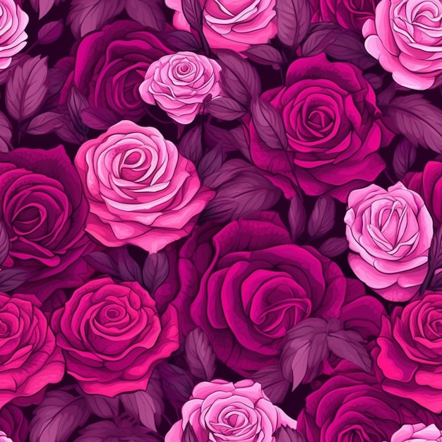 Foto un primer plano de un ramo de rosas rosadas con hojas ai generativo