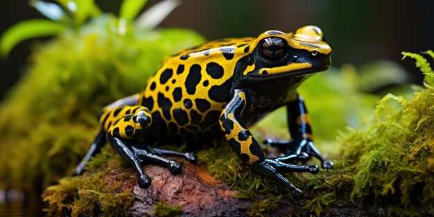 Un primer plano de una rana Dendrobates tinctorius azureus en el musgo