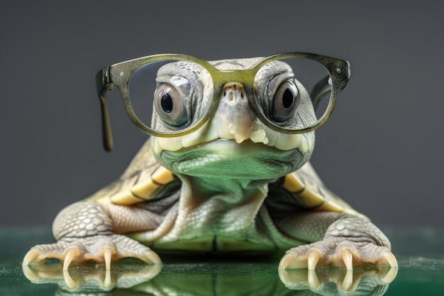 Un primer plano de una rana con gafas IA generativa