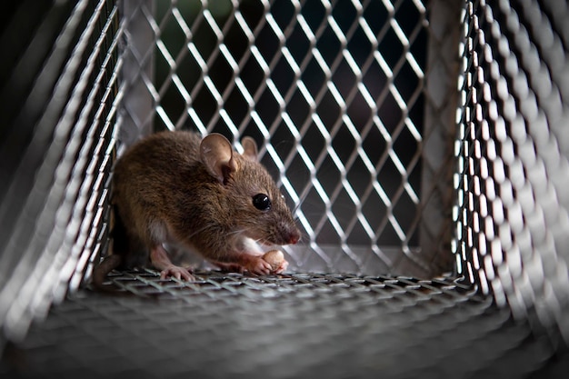 Foto primer plano de un ratón en una jaula