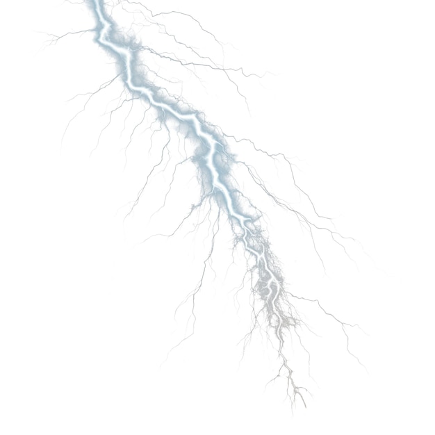 Primer plano de un rayo poderoso y peligroso contra un fondo blanco o transparente primer plano de la
