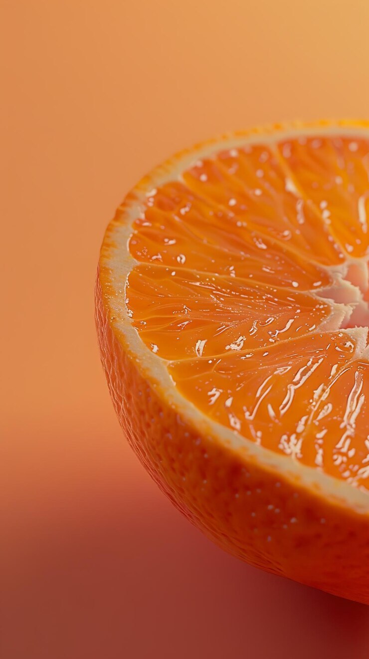 Foto un primer plano de una rebanada de naranja con la palabra o en ella