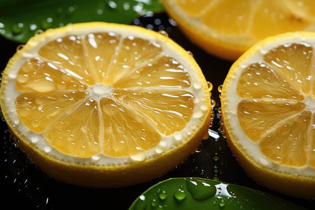 Foto primer plano de rebanadas de limón con gotas de agua