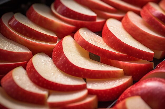 Primer plano de rebanadas de manzanas dispuestas en una letra o palabra Mejor fotografía de manzanas