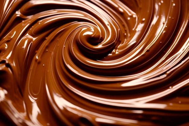 Foto primer plano de un remolino de chocolate en medio de un pastel de chocolate ia generativa