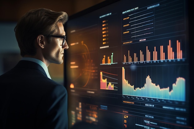 Primer plano de un representante de ventas analizando los datos