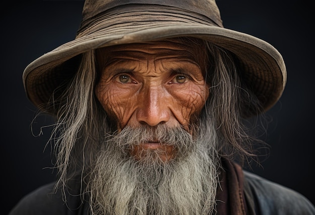 Primer plano retrato de un anciano de apariencia asiática
