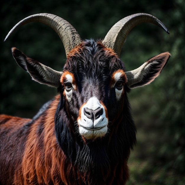 Primer plano retrato de una cabra con cuernos