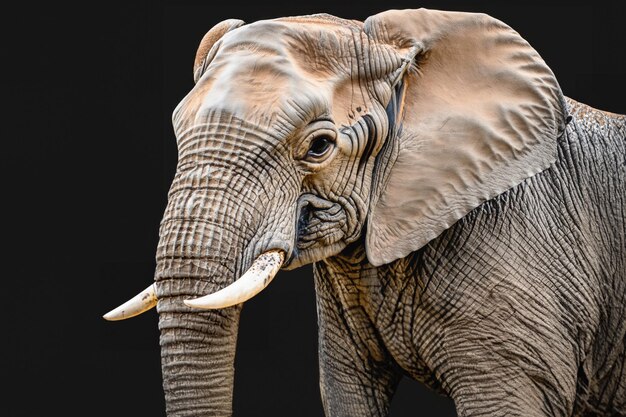 Primer plano de retrato de elefante africano grande Fondo oscuro