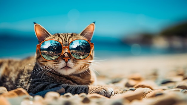 Foto primer plano retrato de gracioso gato adorable con gafas de sol aisladas en cian claro lindo gatito divertido con gafas de sol y posando delante de la cámara gato doméstico relajado en casa interior