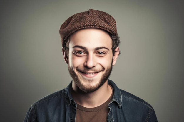 Primer plano retrato de un judío alegre e informal con yarmulke de pie en el estudio mirando y p