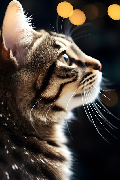 Primer plano retrato de un lindo gato con hermosos ojos. IA generada