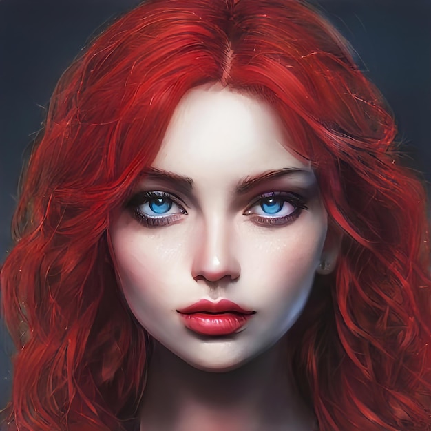 Primer plano de retrato de mujer de belleza pelirroja Cabello rojo brillante coloración intensa del cabello Cabello rizado pelirrojo Cara de maquillaje de belleza Ilustración