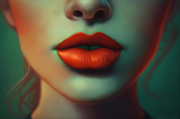 Primer plano retrato de mujer con labios rojos Hermosa imagen de ilustración AI generativa