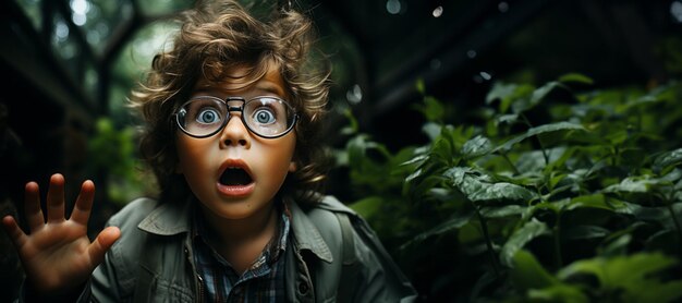 Foto primer plano retrato de un niño sorprendido ia generativa