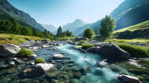 Primer plano de un río en las montañas