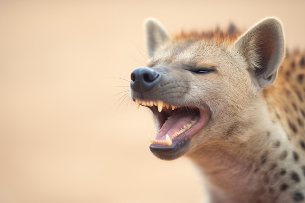 Primer plano de la risa de la cara de la hiena manchada