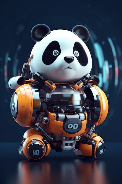 un primer plano de un robot oso panda sentado en una mesa con IA generativa