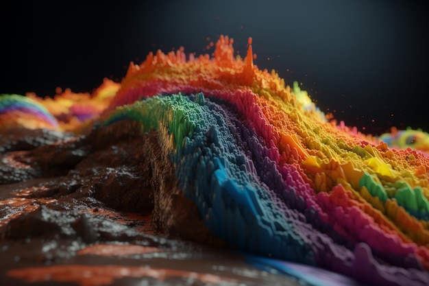 Un primer plano de una roca colorida con la palabra 'arco iris' en ella