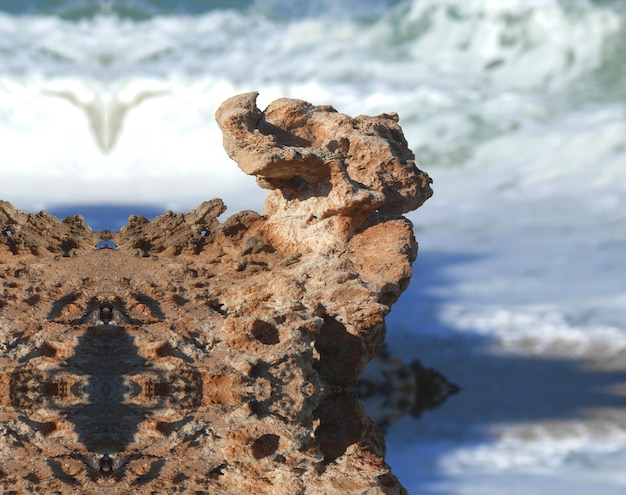 Foto primer plano de una roca en la playa contra el cielo