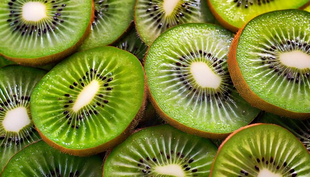 Primer plano de rodajas de kiwi, fruta exótica dulce y sabrosa