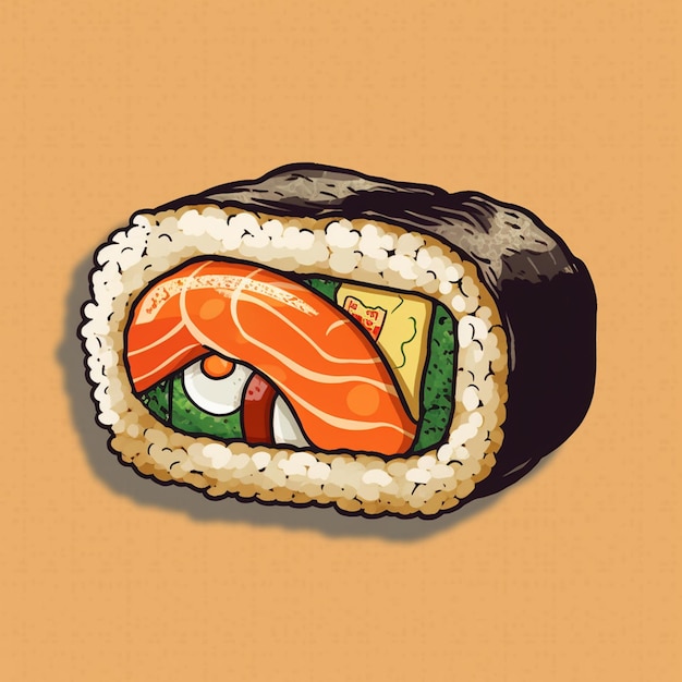 Foto un primer plano de un rollo de sushi con un trozo de salmón encima ai generativo