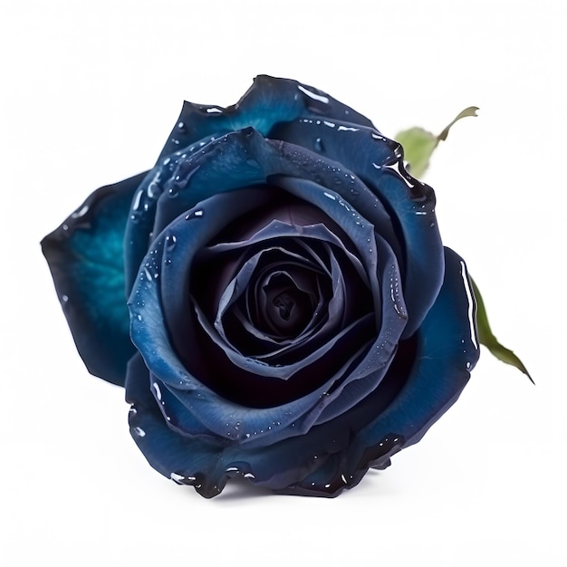 un primer plano de una rosa azul con gotas de agua en ella IA generativa