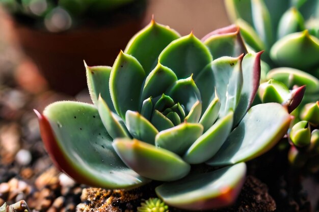 Un primer plano de la rosa Echeveria imbricata, una planta suculenta