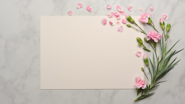 Primer plano de una rosa rosada en una mesa blanca