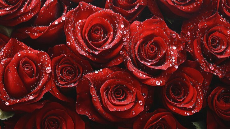 Un primer plano de las rosas rojas