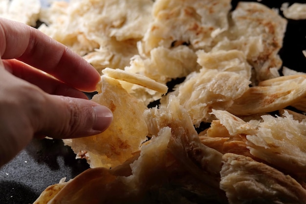 Primer plano de Roti Canai o Pratha Bread. Uno de los famosos desayunos en Asia Country