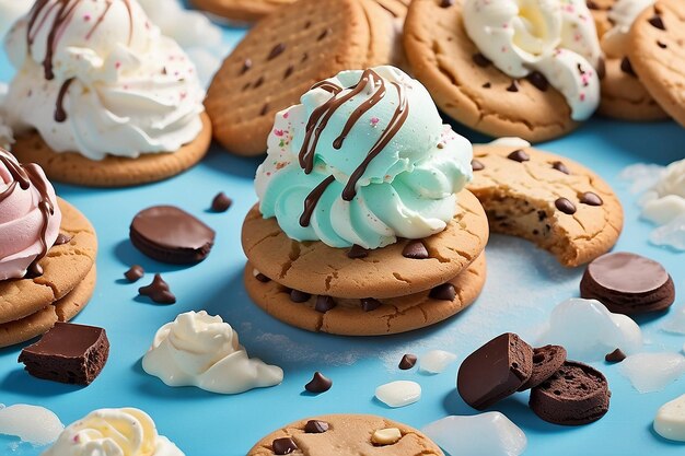 Primer plano del sabor de las galletas y la crema del helado