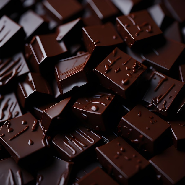Un primer plano sabroso de un montón de barras de chocolate oscuro