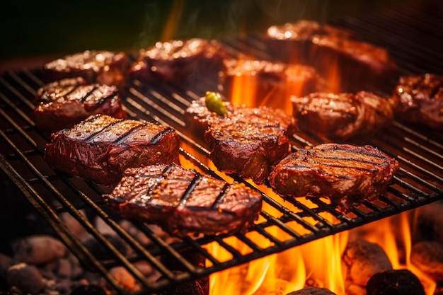 Foto un primer plano de las salchichas de carne a la parrilla en una barbacoa