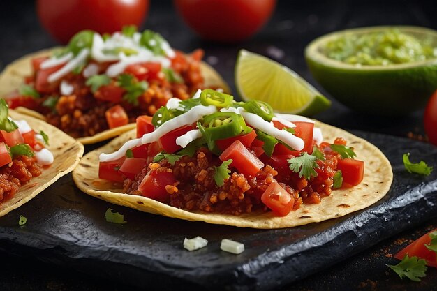 Un primer plano de la salsa en los tacos crujientes