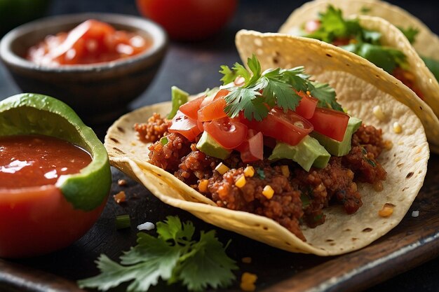 Un primer plano de la salsa en los tacos crujientes