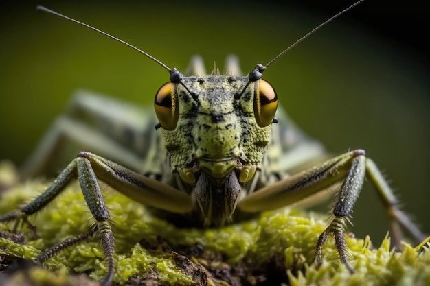 Un primer plano de un saltamontes en la naturaleza IA macro generativa