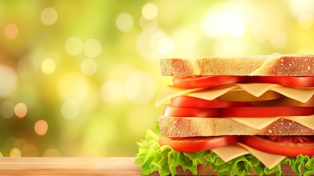 Foto primer plano de un sándwich clásico con lechuga de queso con jamón y rebanadas de tomate listo para el almuerzo