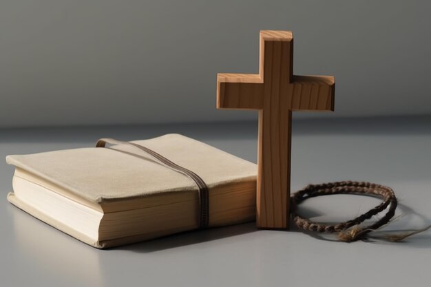 Foto primer plano de una santa biblia y una cruz cristiana en una mesa de madera feliz viernes santo o concepto de religión