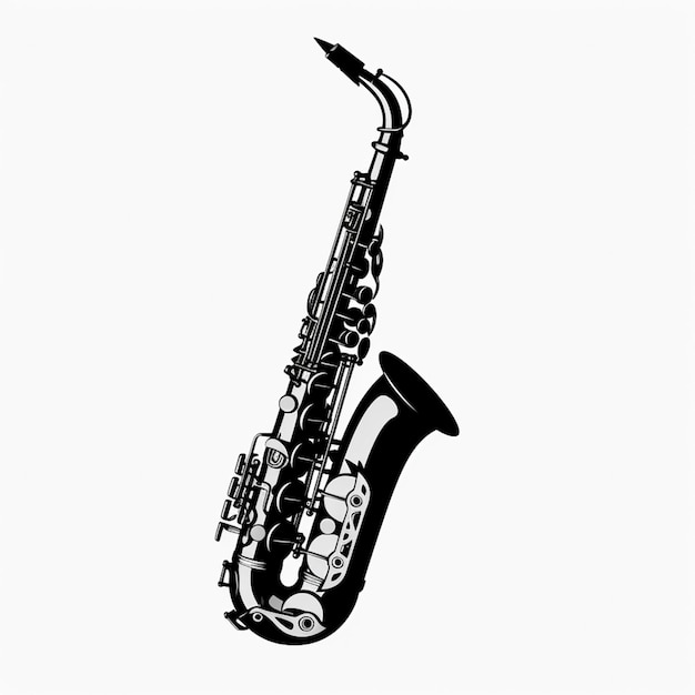 Foto un primer plano de un saxofón con un fondo blanco y negro ai generativo