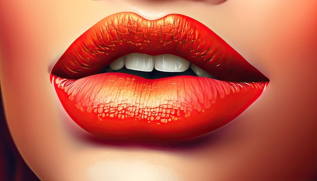 Primer plano sensual de labios femeninos con luz de color AI generativa