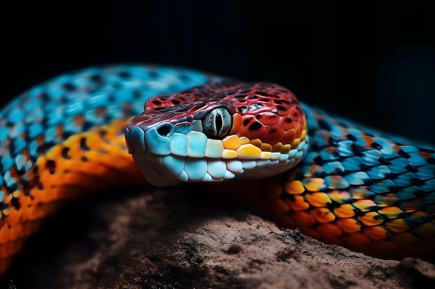 primer plano de una serpiente roja y verde IA generativa