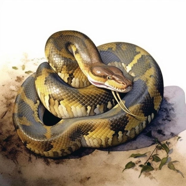 Foto un primer plano de una serpiente con una serpient en su boca generativo ai