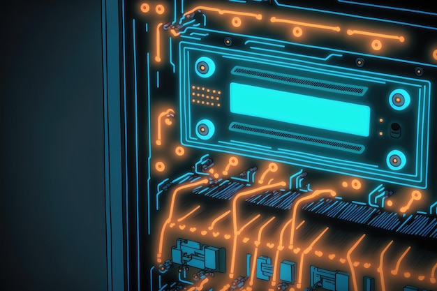 Primer plano de un servidor de computadora en un servidor en rack usando una luz azul
